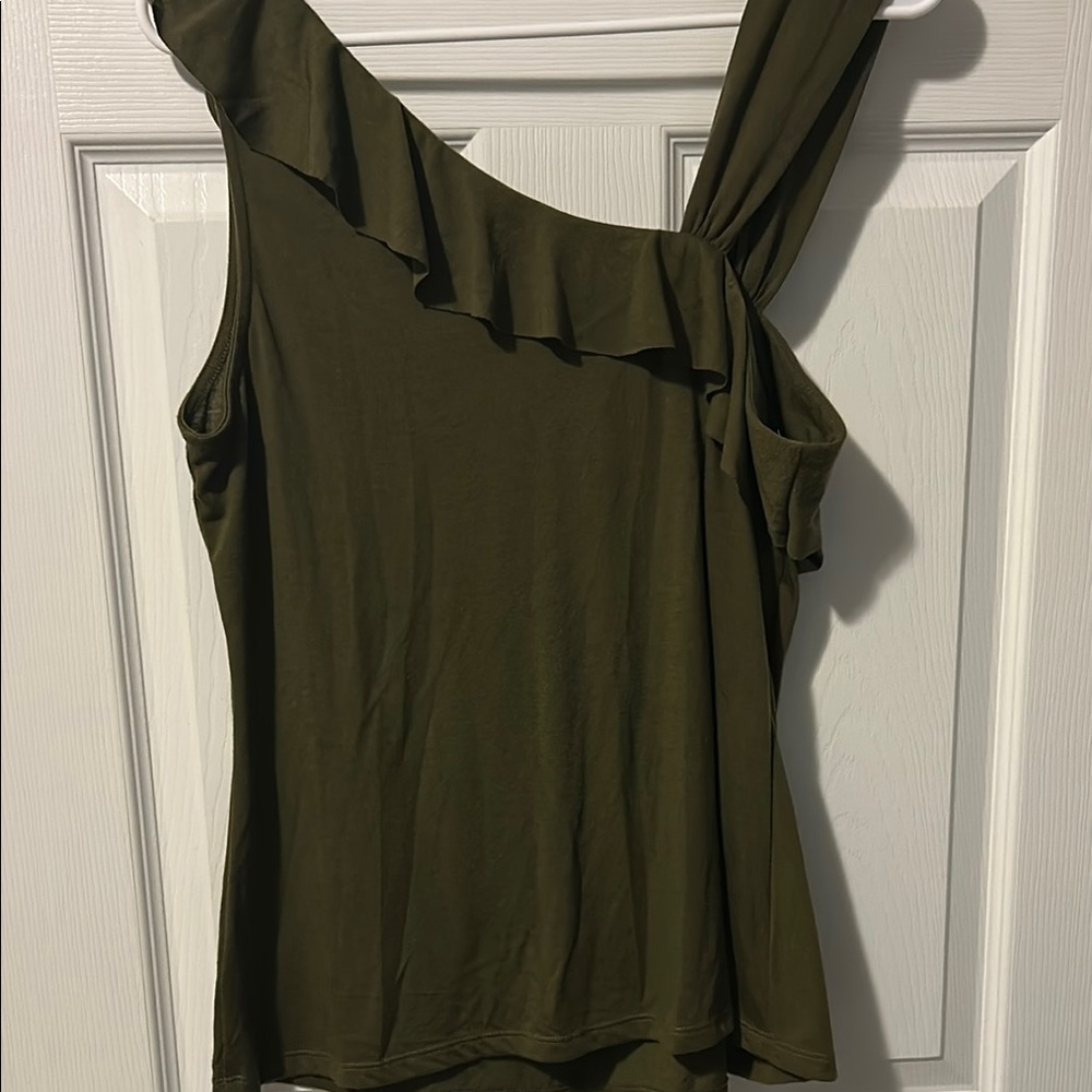 Olive Green One-Shoulder Ruffle Top